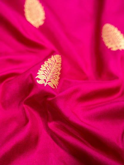 Rani Pink Pure Banarasi Handwoven Kadhua Katan Silk Saree