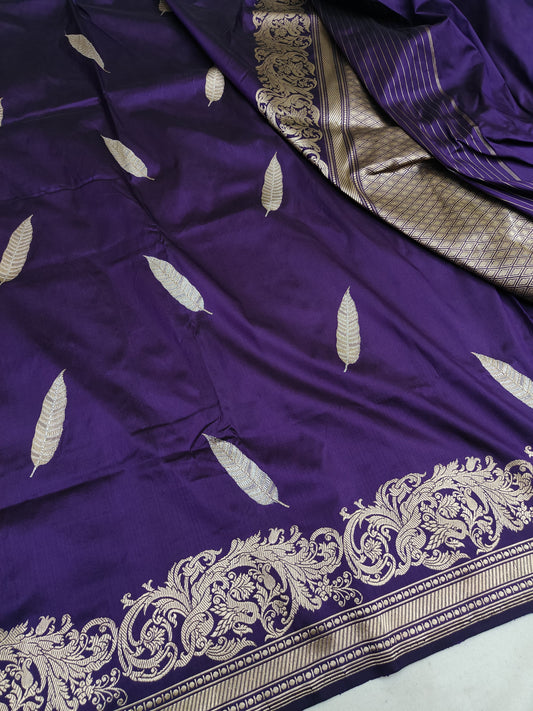 Purple Pure Banarasi Handwoven Kadhua Katan Silk Saree