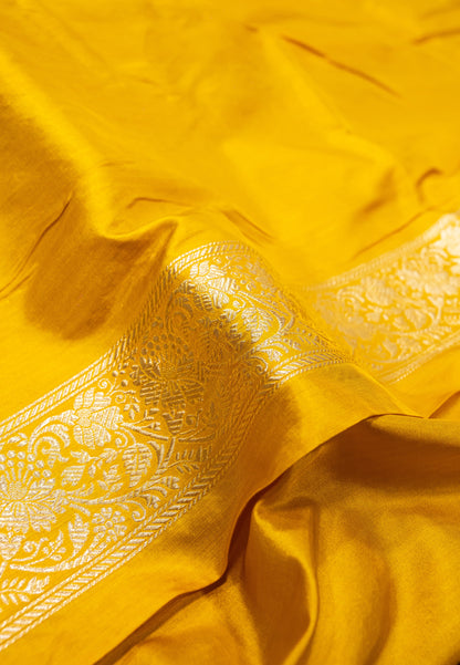 Mustard Pure Banarasi Handwoven Kadhua Katan Silk Saree