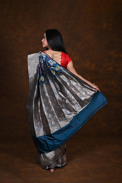 Saffire Handwoven Pure Katan Meenakari Banarasi Saree