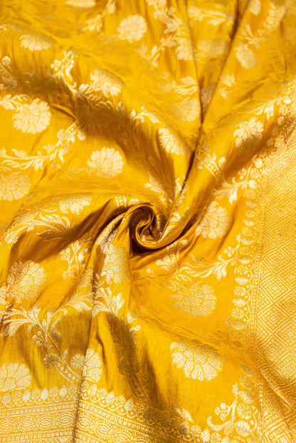 Mustard Jaal Handwoven Pure Katan Silk Banarasi Saree