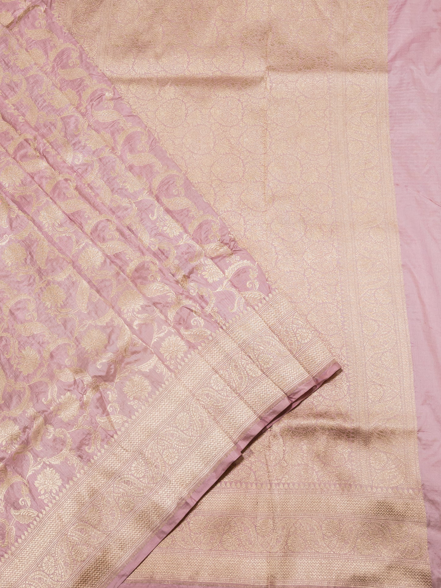 Baby Pink Jaal Handwoven Pure Katan Silk Banarasi Saree