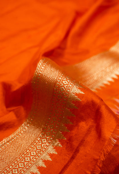 Orange Pure Katan Silk Sona Roopa Zari Weaved Handloom Banarasi Saree