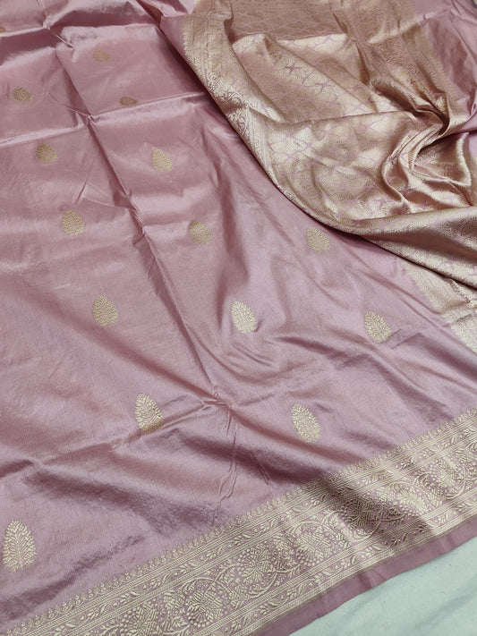 Baby Pink Pure Banarasi Handwoven Kadhua Katan Silk Saree