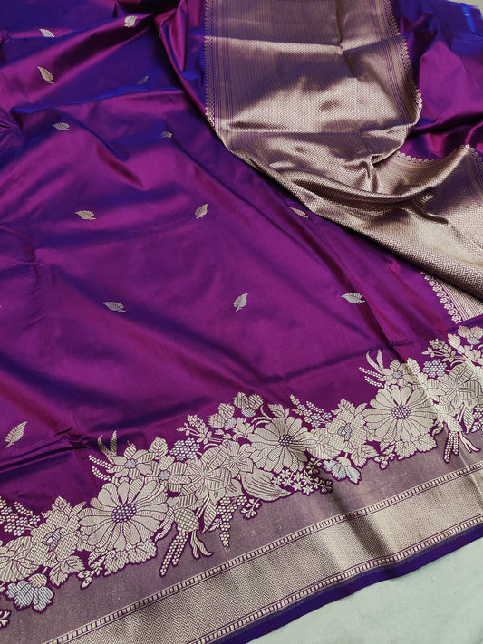 Majenta Pure Banarasi Handwoven Kadhua Katan Silk Saree