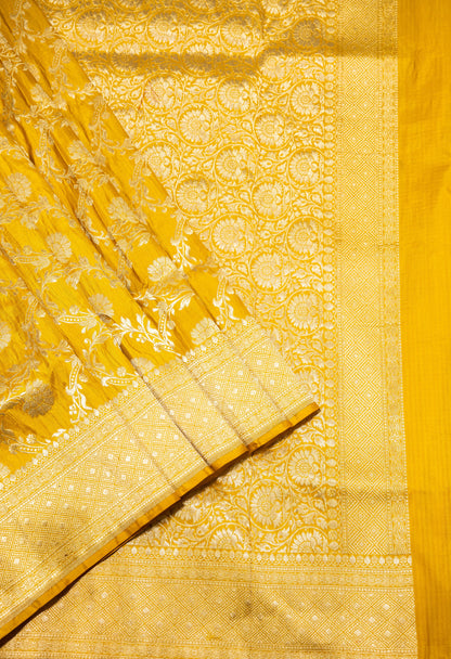 Mustard Jaal Handwoven Pure Katan Silk Banarasi Saree