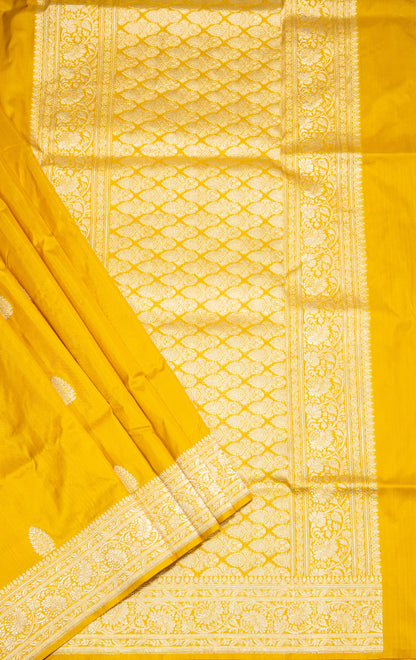 Mustard Pure Banarasi Handwoven Kadhua Katan Silk Saree