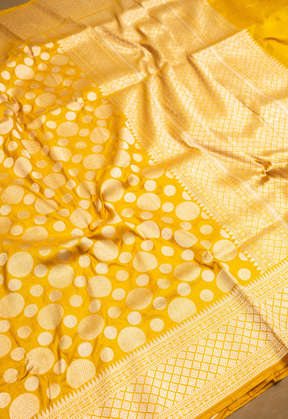 Pure Handloom Katan Mustard Banarasi Saree