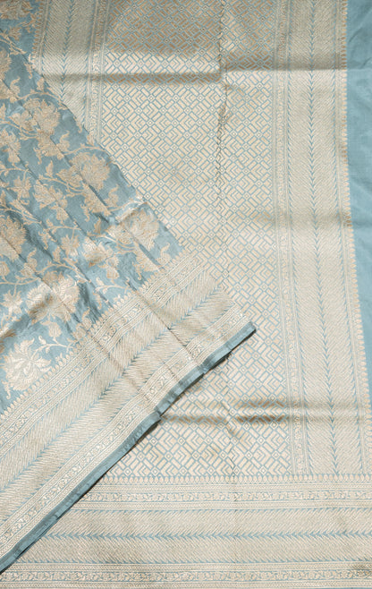 Grey Jaal Handwoven Pure Katan Silk Banarasi Saree