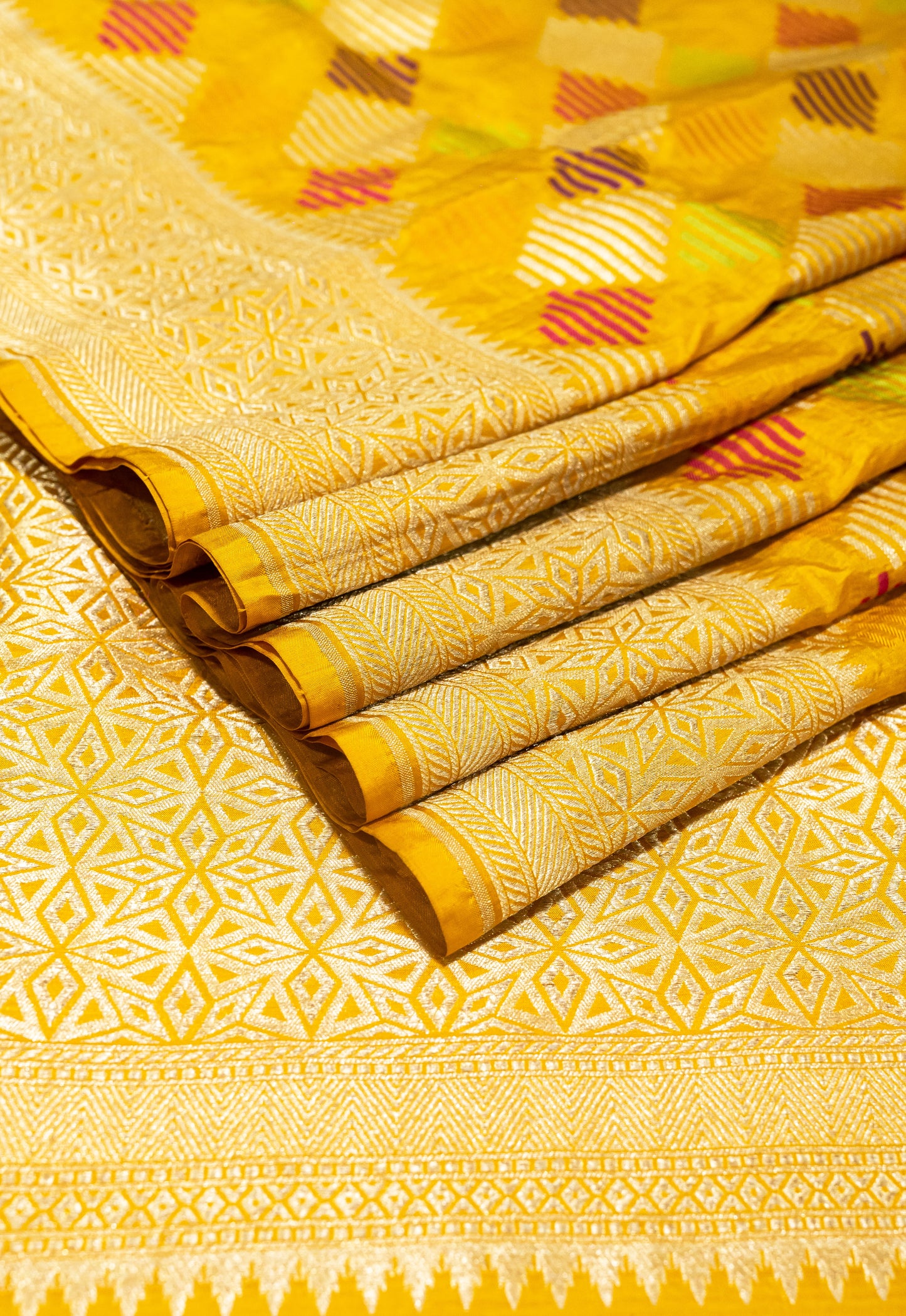 Mustard Handwoven Pure Katan Multi Meenakari Banarasi Saree