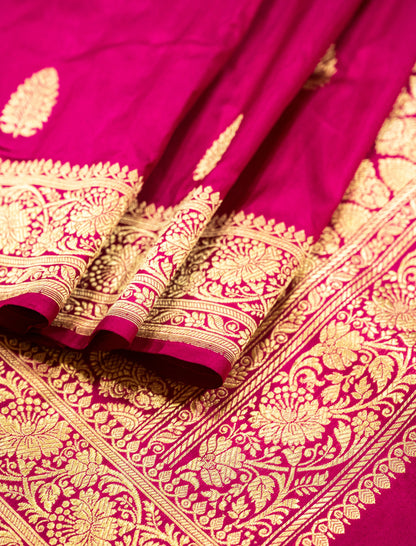 Rani Pink Pure Banarasi Handwoven Kadhua Katan Silk Saree