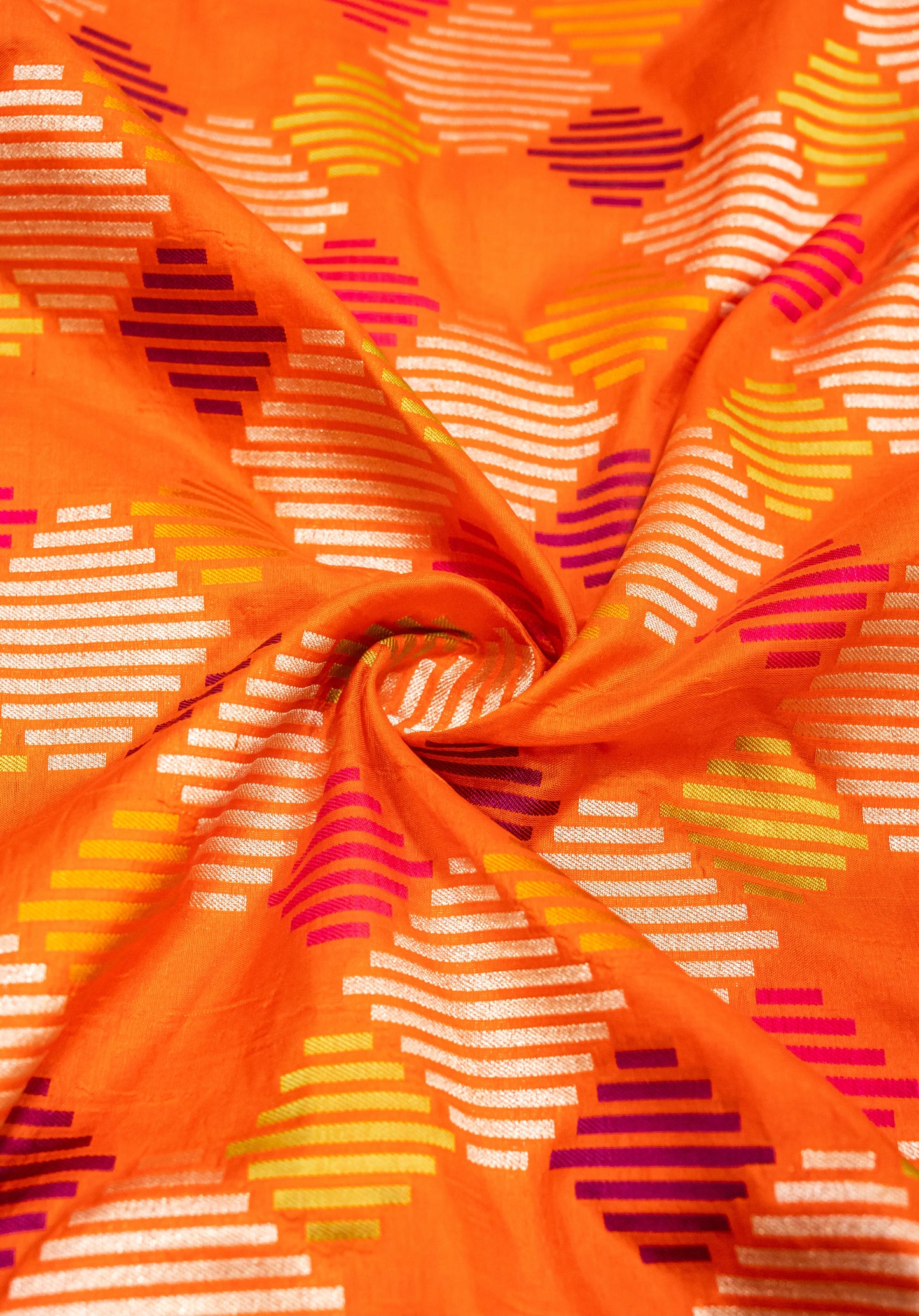 Orange Handwoven Pure Katan Multi Meenakari Banarasi Saree