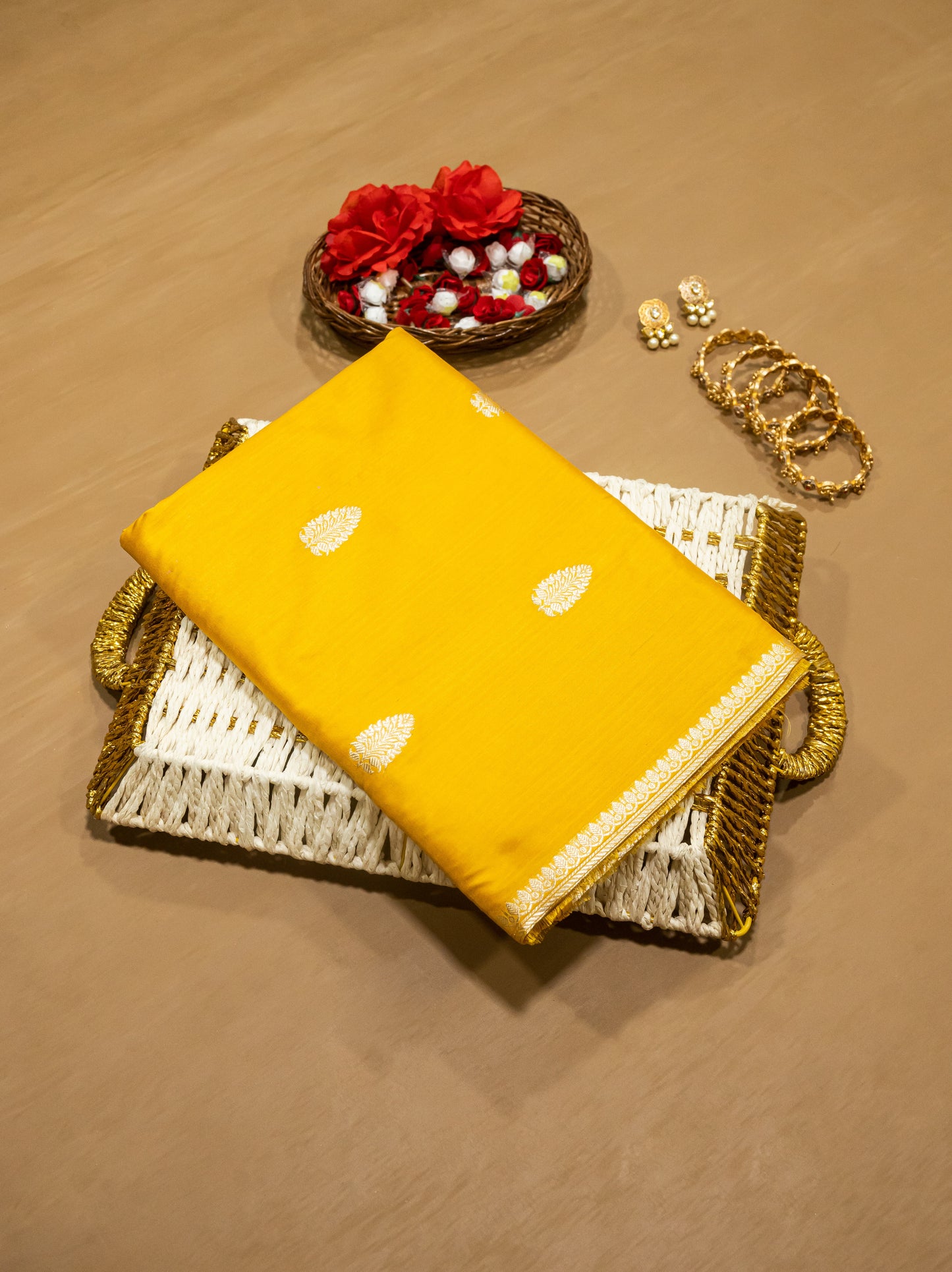 Mustard Pure Banarasi Handwoven Kadhua Katan Silk Saree