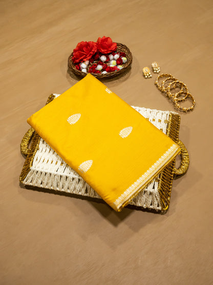 Mustard Pure Banarasi Handwoven Kadhua Katan Silk Saree