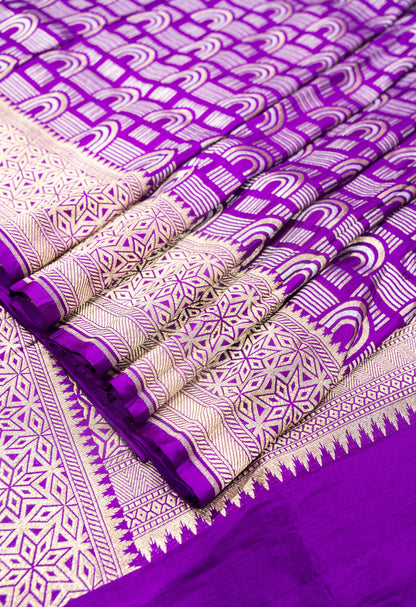 Purple Pure Katan Silk Sona Roopa Zari Weaved Handloom Banarasi Saree