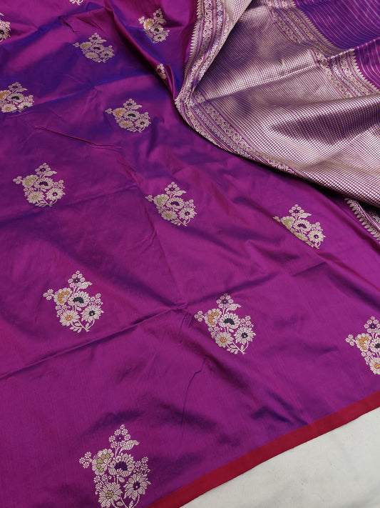 Majenta Pure Banarasi Handwoven Kadhua Katan Silk Saree
