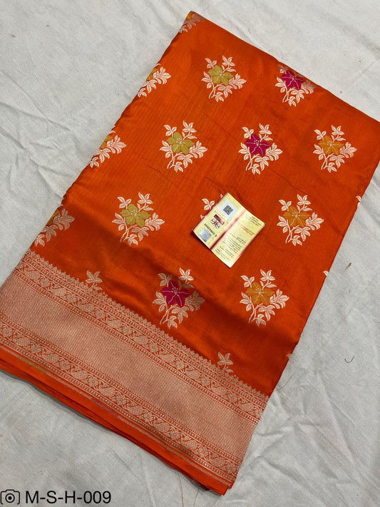 Pure Handwoven Katan Meenakari Banarasi Saree