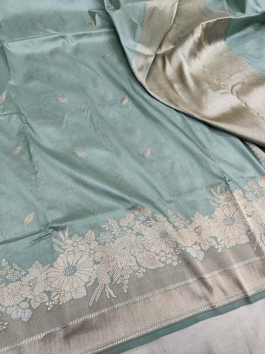 Pista Green Pure Banarasi Handwoven Kadhua Katan Silk Saree