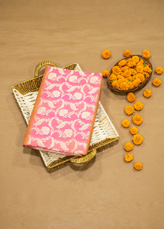 Coral Jaal Handwoven Pure Katan Silk Banarasi Saree