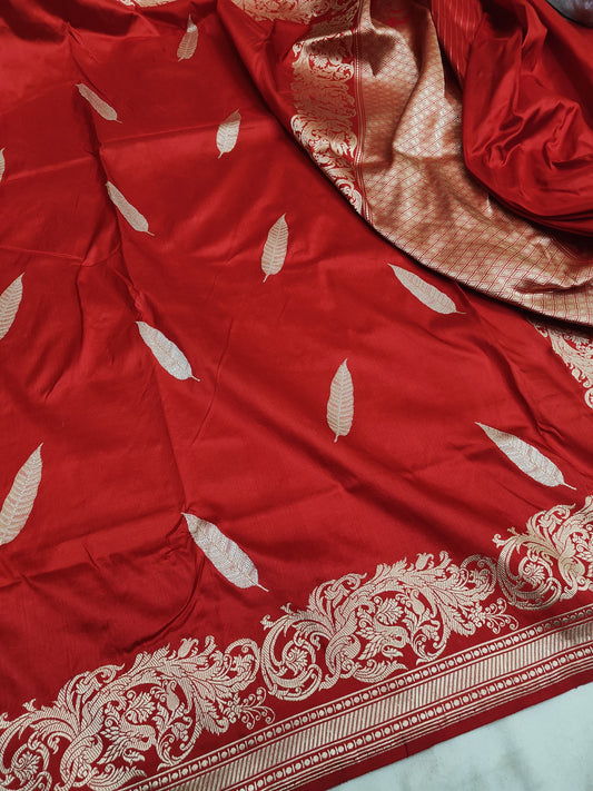 Red Pure Banarasi Handwoven Kadhua Katan Silk Saree