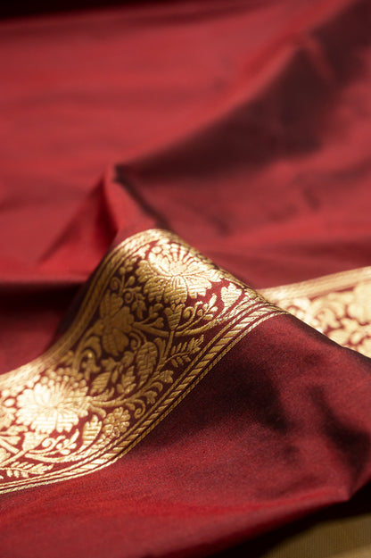 Maroon Pure Banarasi Handwoven Kadhua Katan Silk Saree