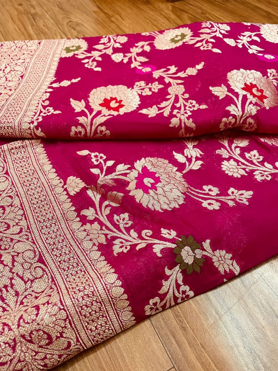 Pure Khaddi Georgette Silk Rani Pink Saree