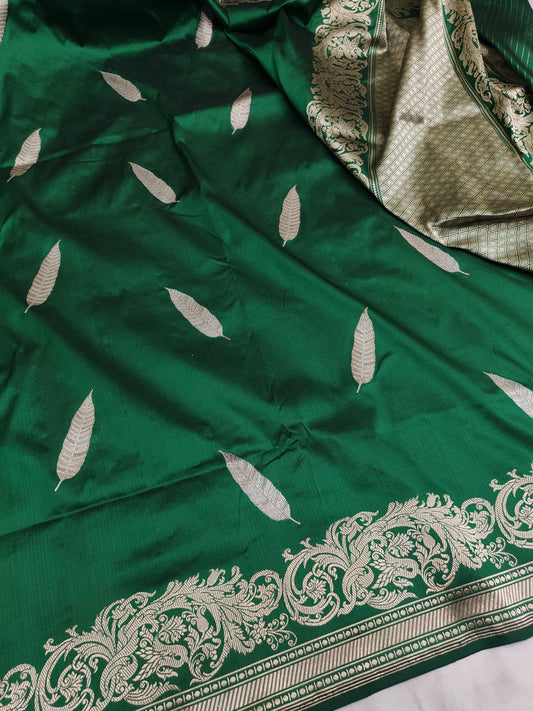 Green Pure Banarasi Handwoven Kadhua Katan Silk Saree