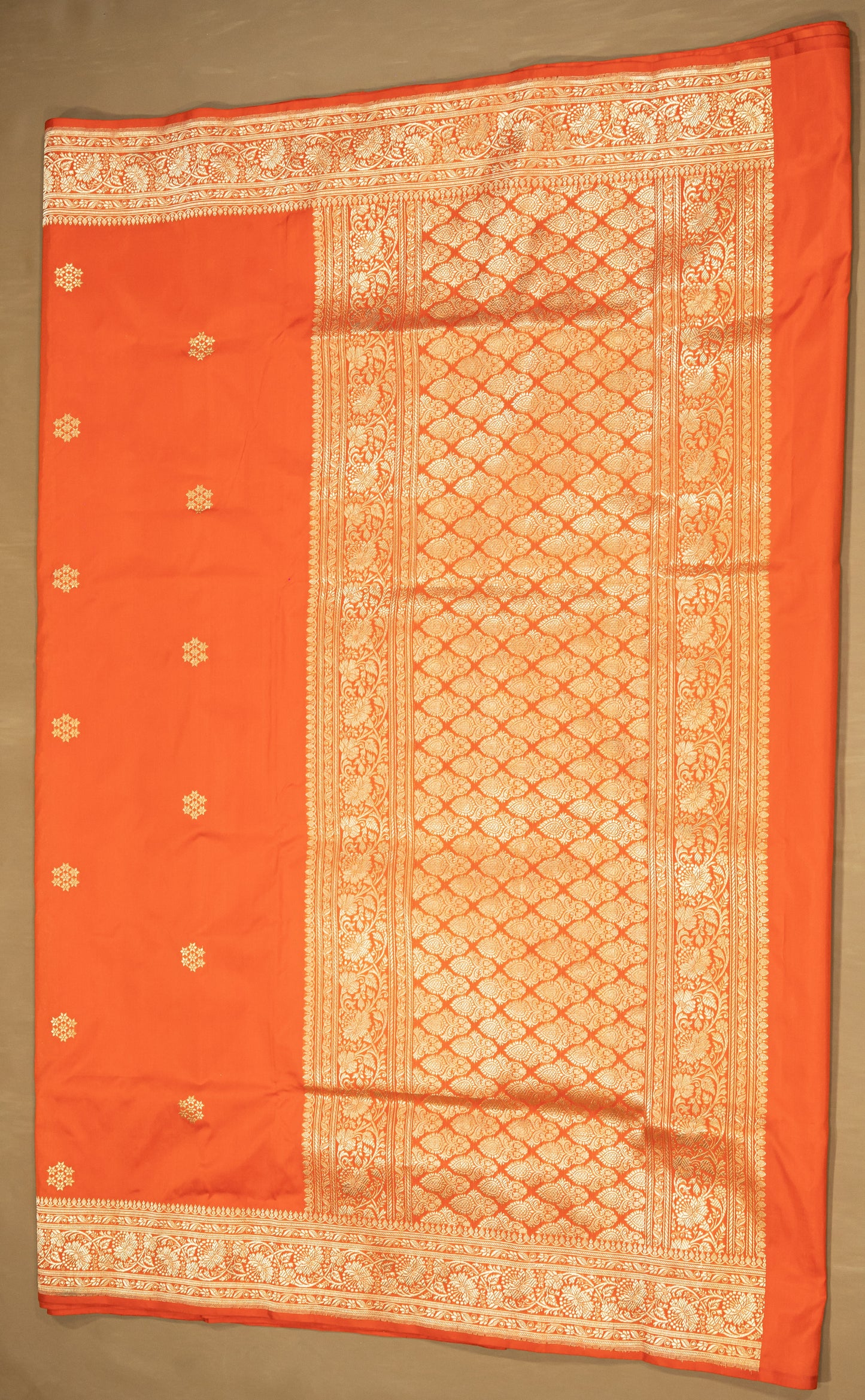 Orange Pure Banarasi Handwoven Kadhua Katan Silk Saree