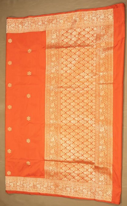 Orange Pure Banarasi Handwoven Kadhua Katan Silk Saree