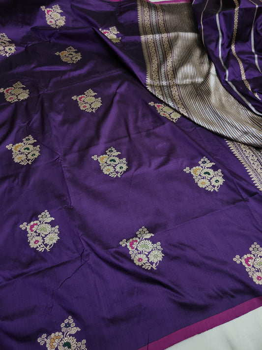 Purple Pure Banarasi Handwoven Kadhua Katan Silk Saree