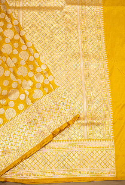 Pure Handloom Katan Mustard Banarasi Saree