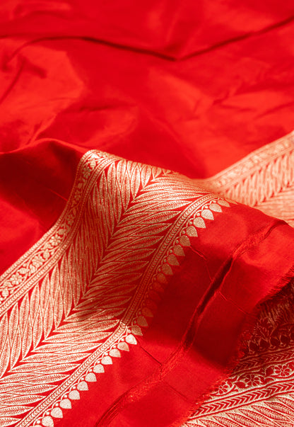 Red Jaal Handwoven Pure Katan Silk Banarasi Saree