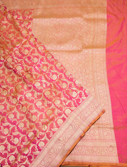 Coral Jaal Handwoven Pure Katan Silk Banarasi Saree