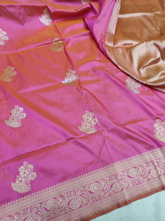 Pink Pure Banarasi Handwoven Kadhua Katan Silk Saree