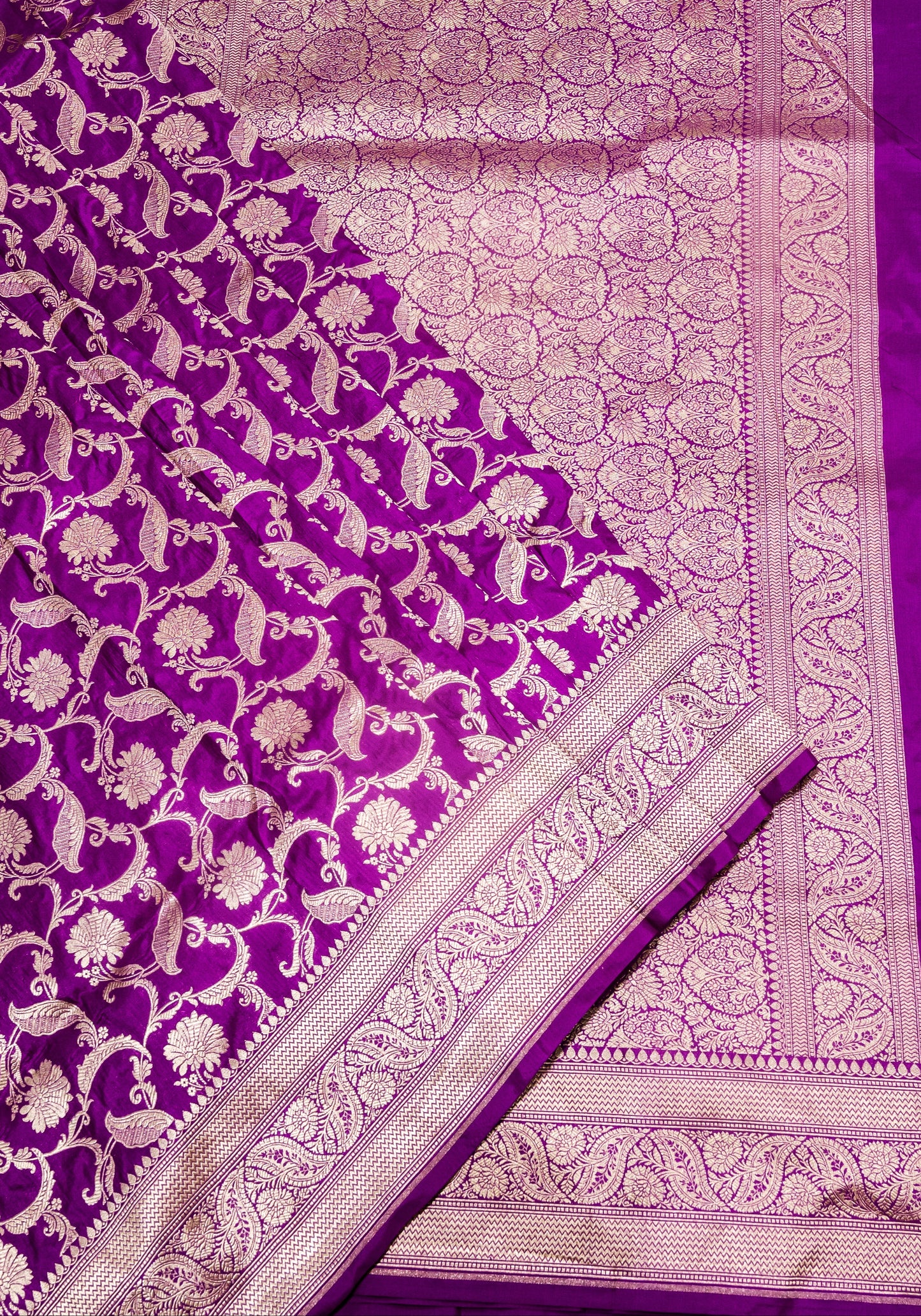 Purple Jaal Handwoven Pure Katan Silk Banarasi Saree