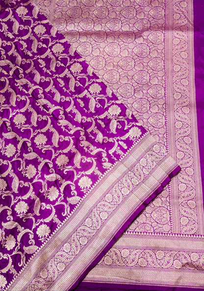 Purple Jaal Handwoven Pure Katan Silk Banarasi Saree