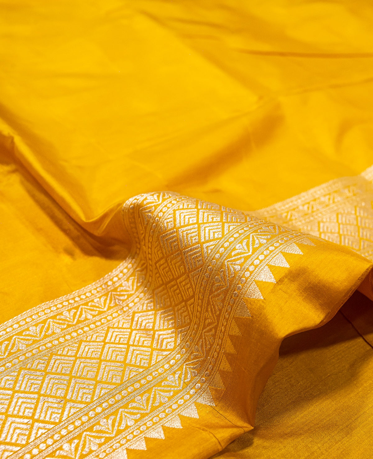 Pure Handloom Katan Mustard Banarasi Saree