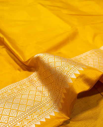 Pure Handloom Katan Mustard Banarasi Saree