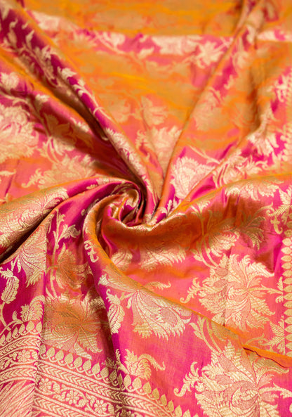 Coral Jaal Handwoven Pure Katan Silk Banarasi Saree