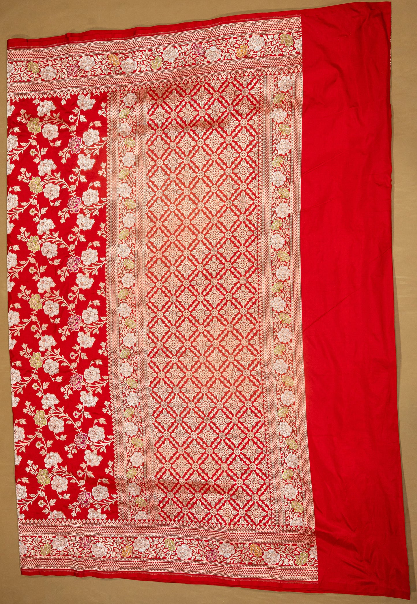 Red Jaal Handwoven Pure Katan Sona Roopa Meenakari  Banarasi Saree