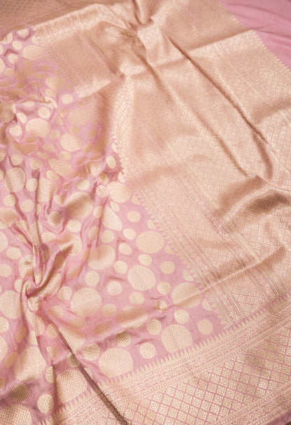 Pure Handloom Katan Baby Pink Banarasi Saree