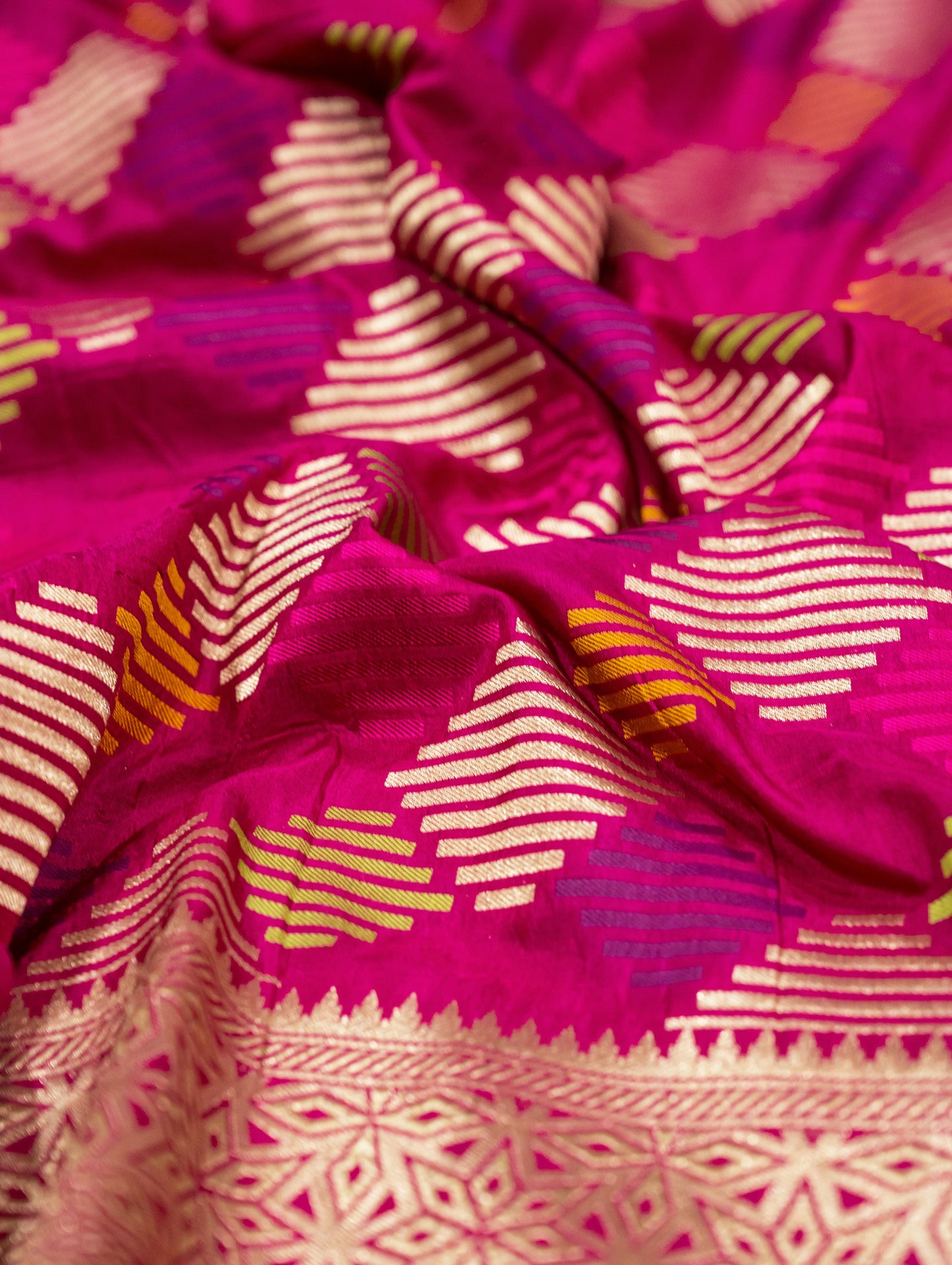 Rani Pink Handwoven Pure Katan Multi Meenakari Banarasi Saree