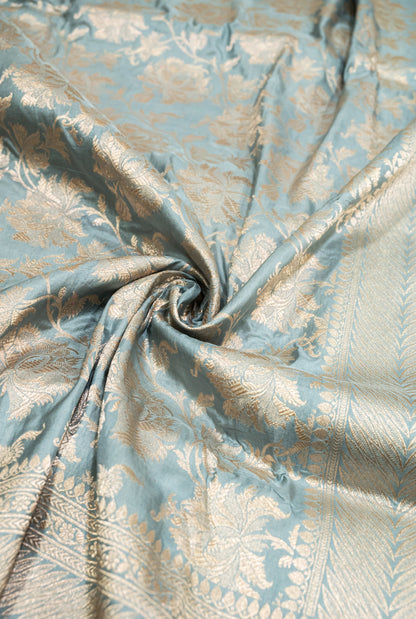 Grey Jaal Handwoven Pure Katan Silk Banarasi Saree