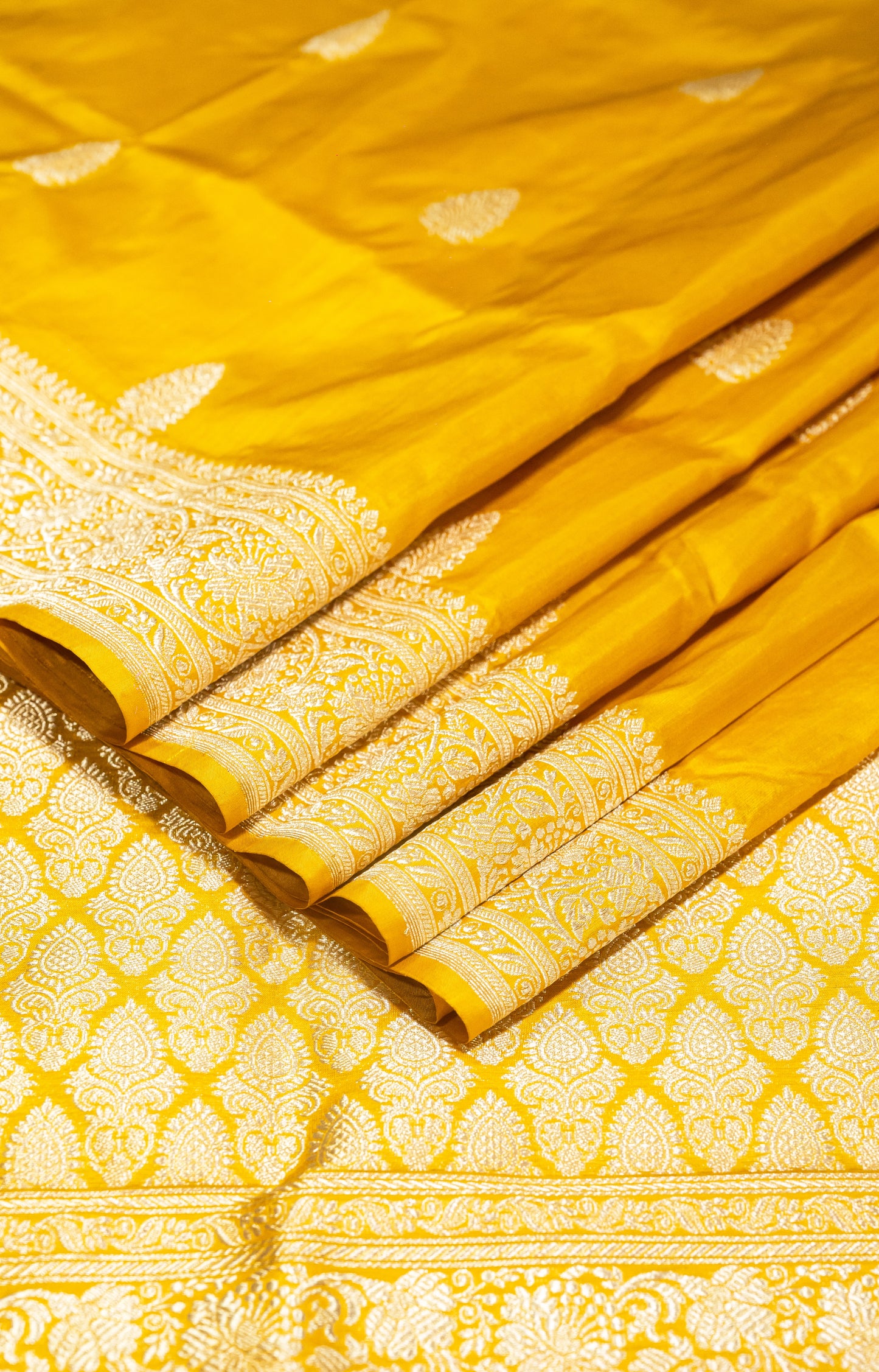 Mustard Pure Banarasi Handwoven Kadhua Katan Silk Saree