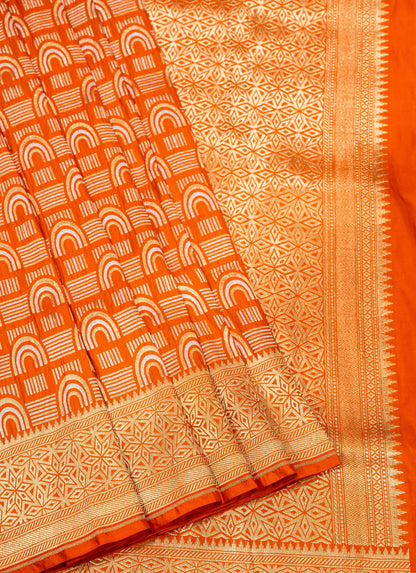 Orange Pure Katan Silk Sona Roopa Zari Weaved Handloom Banarasi Saree