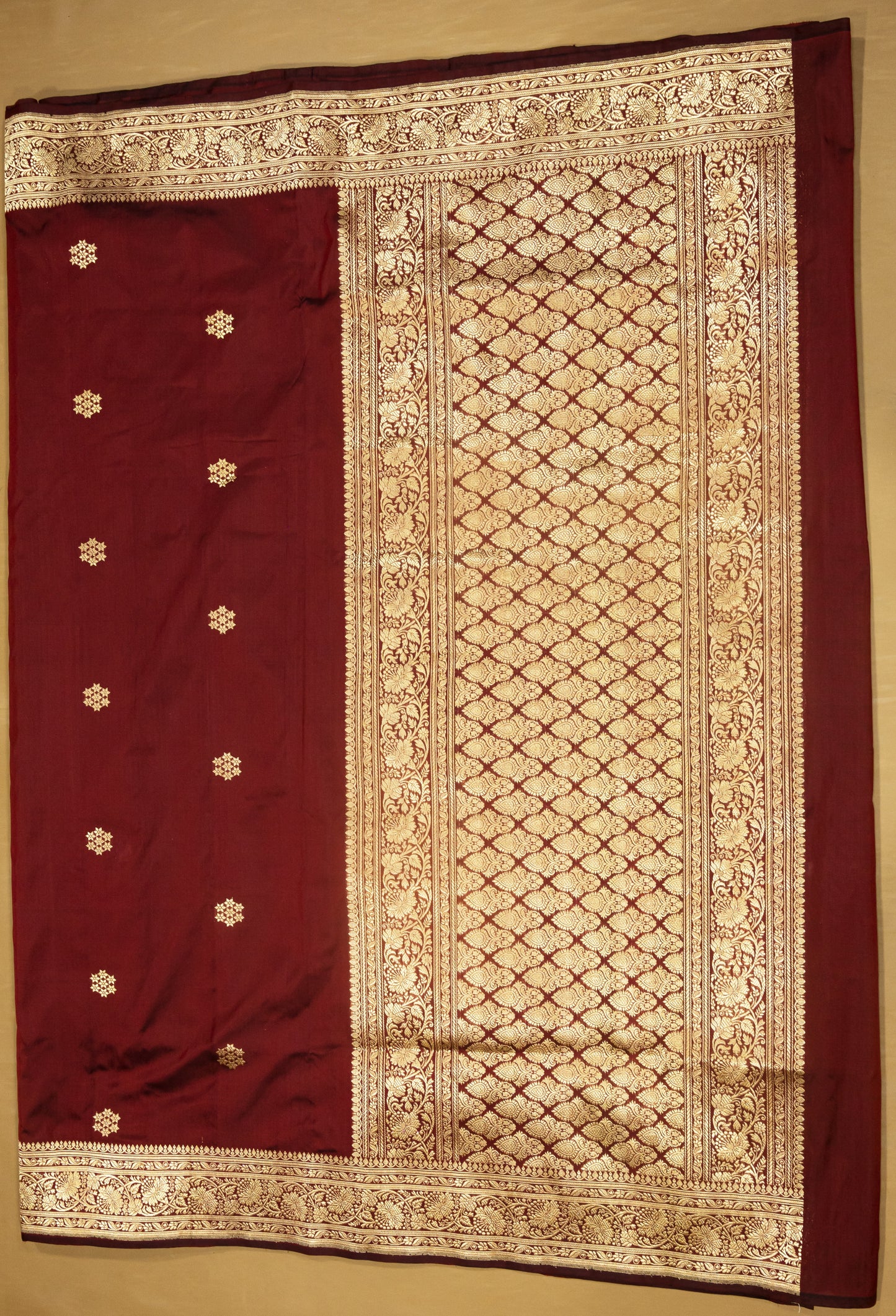 Maroon Pure Banarasi Handwoven Kadhua Katan Silk Saree