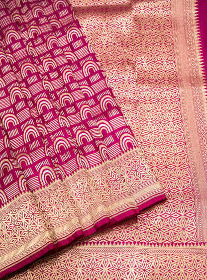 Rani Pink Pure Katan Silk Sona Roopa Zari Weaved Handloom Banarasi Saree