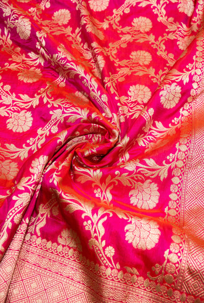 Rani Pink Jaal Handwoven Pure Katan Silk Banarasi Saree