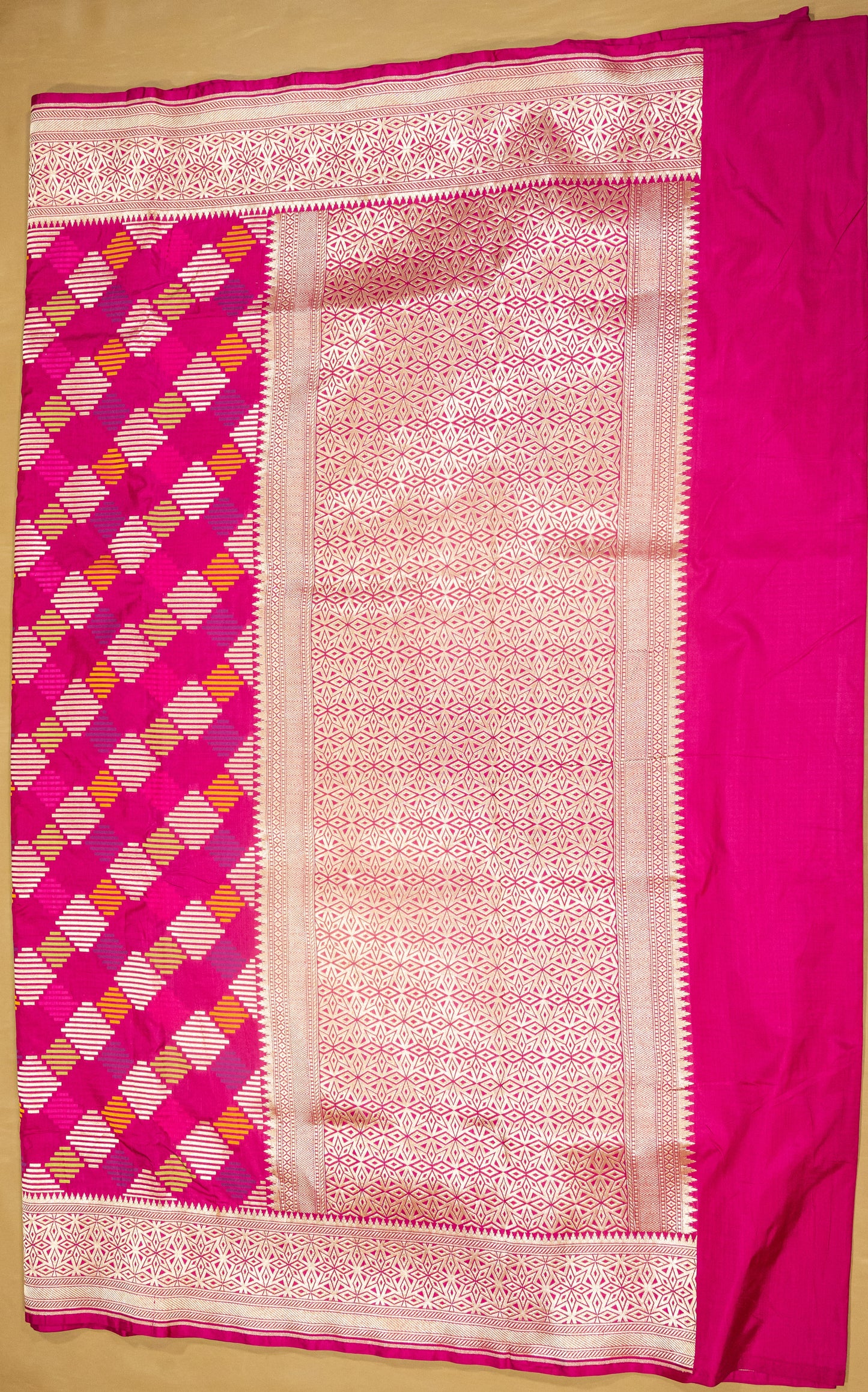 Rani Pink Handwoven Pure Katan Multi Meenakari Banarasi Saree