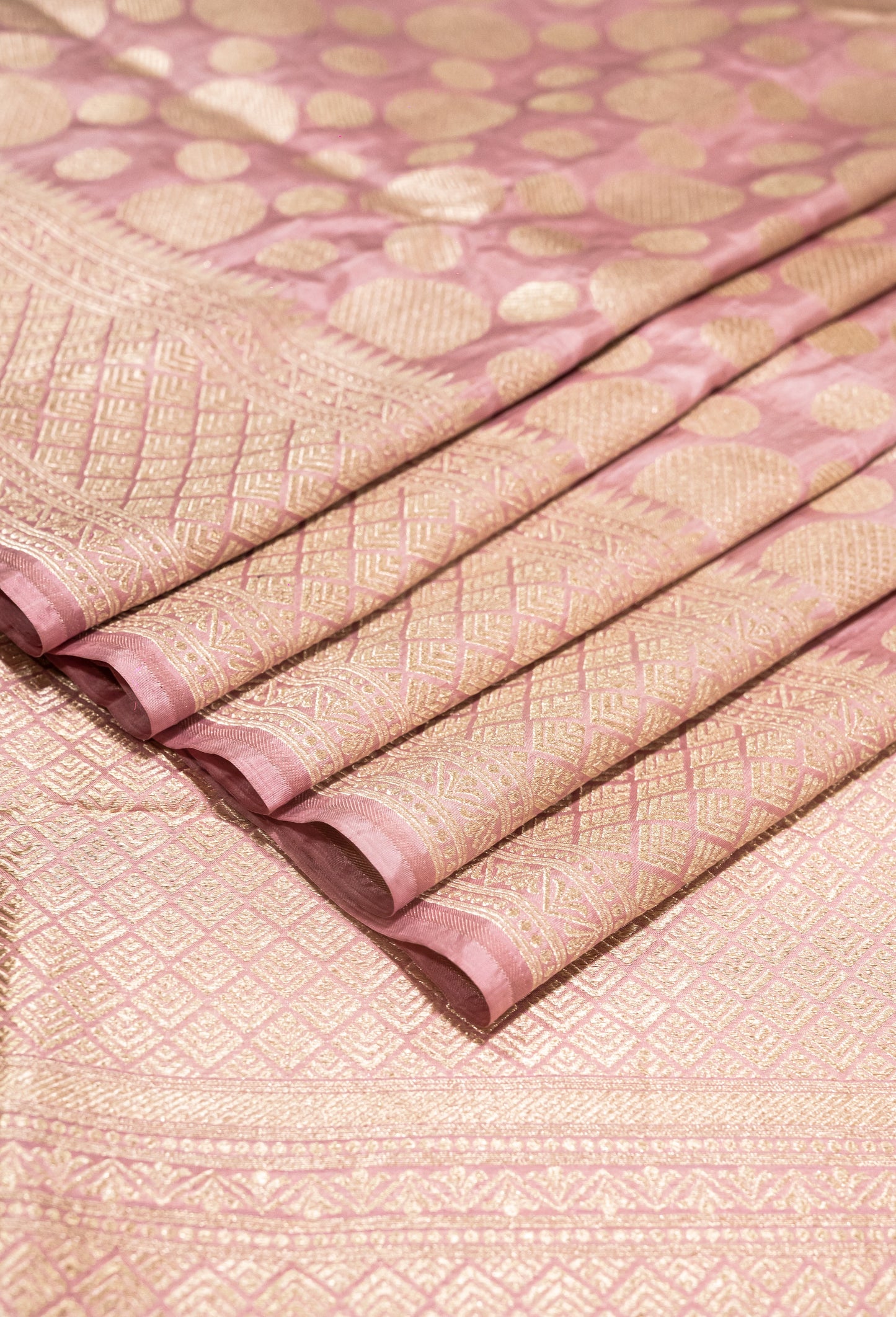 Pure Handloom Katan Baby Pink Banarasi Saree